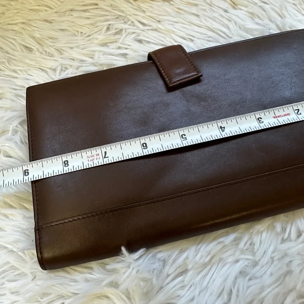 TUMI Vintage Brown Leather Long Bifold Organizer Wallet Card, Check Holder, Zip